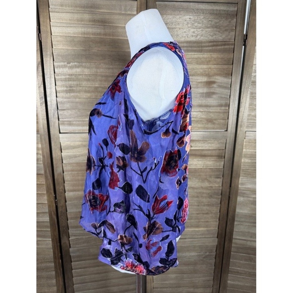 En Creme Purple Floral Burnout Velvet Cold Shoulder Top ETF53192TLM Womens Small - Picture 5 of 11